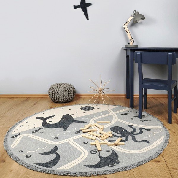 Детски памучен килим, ръчна изработка, ø 120 cm Little Deep Blue - Nattiot-image-1