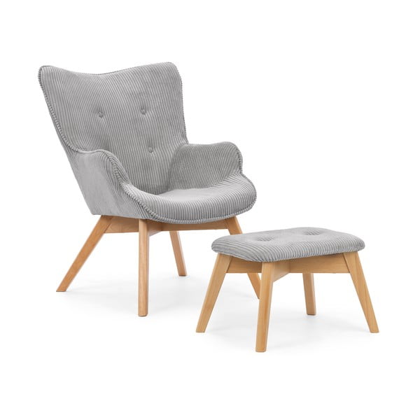 Сив фотьойл с табуретка от рипсено кадифе Niko – Ropez
