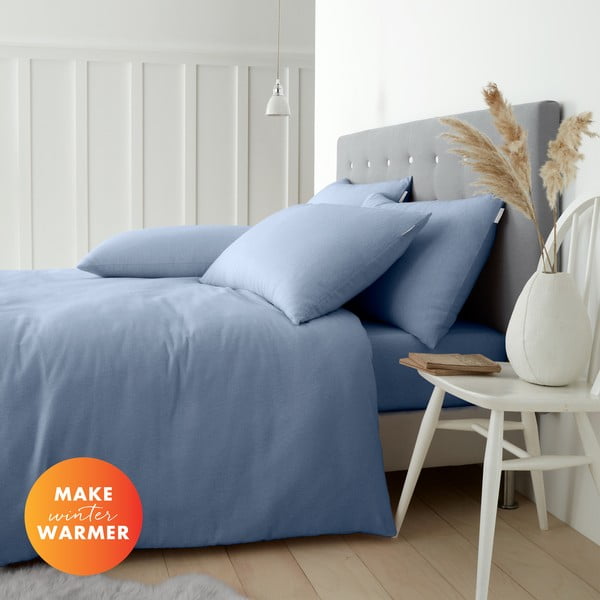 Светлосиньо двойно удължено фланелено спално бельо 230x220 cm Brushed – Catherine Lansfield-image-4