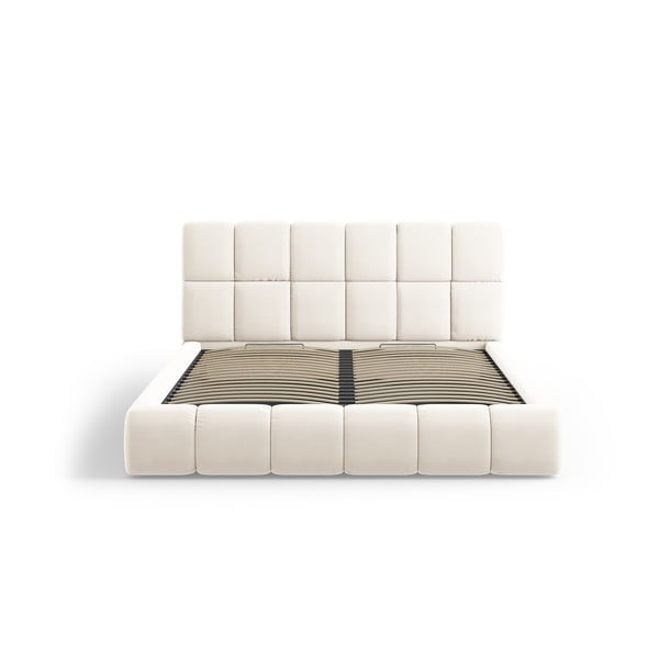 Кремаво тапицирано кадифено двойно легло с място за съхранение с включена подматрачна рамка 180x200 cm Bellis – Micadoni -image-3
