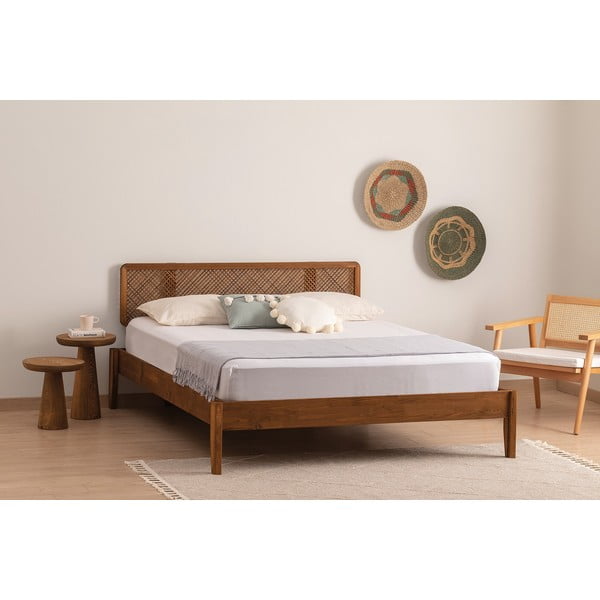 Двойно легло от масивен смърч с включена подматрачна рамка в естествен и тъмнокафяв цвят 180x200 cm Izabelya – Kalune Design-image-1