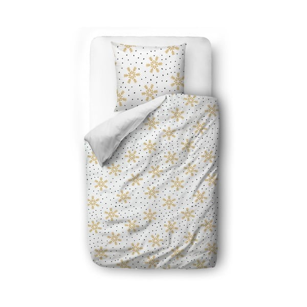 Коледно спално бельо за единично легло от памучен сатен , 140 x 200 cm Golden Snowflakes - Butter Kings
