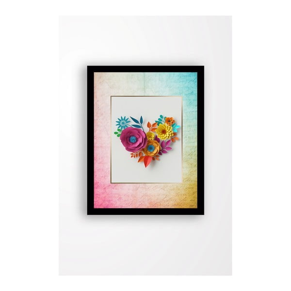 Картина за стена върху платно в черна рамка Цветя на любовта, 29 x 24 cm - Tablo Center