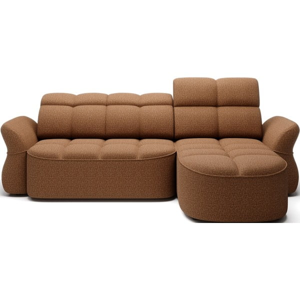 Жълт кафяв кадифен разтегателен ъглов диван с място за съхранение (десен ъгъл) Beneth – ELTAP