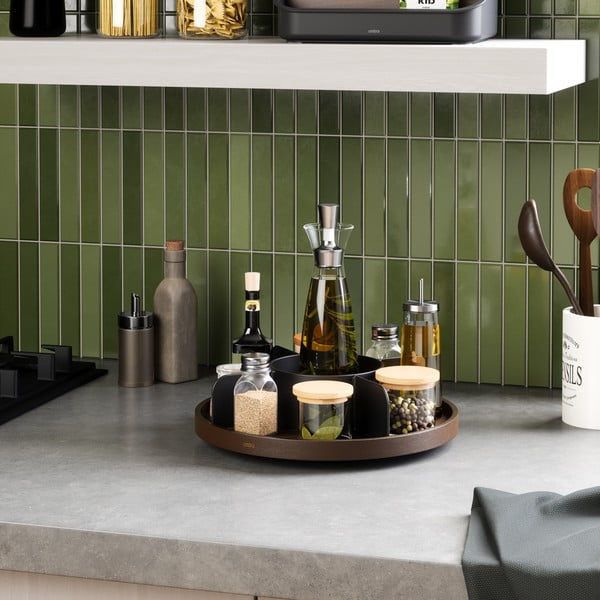 Черен въртящ се дървен органайзер за козметика за баня Bellwood – Umbra-image-1