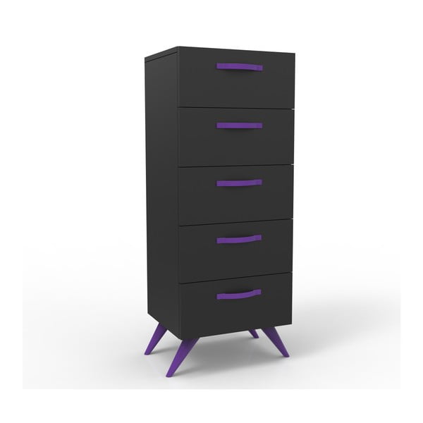 Černý noční stolek s fialovýma nohama Magenta Home Coulour Series, výška 113,9 cm