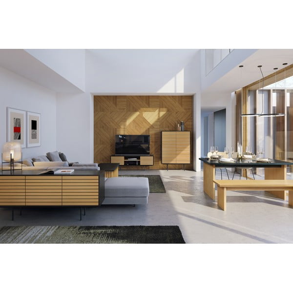 Маса за хранене с дъбов плот 90x160 cm Stripe - Woodman-image-1