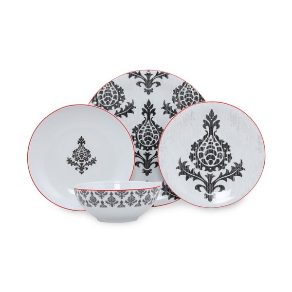 Комплект черно-бели порцеланови прибори за хранене от 24 части Орнаменти - Kütahya Porselen