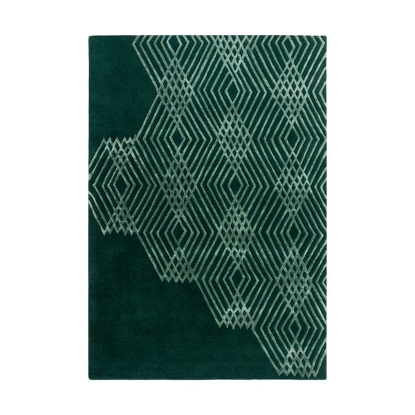 Зелен вълнен килим , 120 x 170 cm Diamonds - Flair Rugs