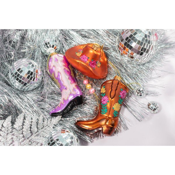 Стъклена Коледна украса 7 cm Cowboy Boot – Sass & Belle-image-1