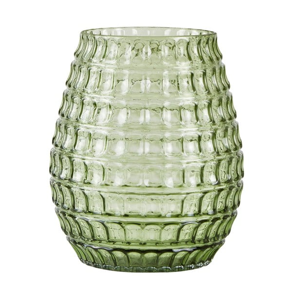 Зелена стъклена ваза с рисунка , ∅ 14 cm - Villa Collection