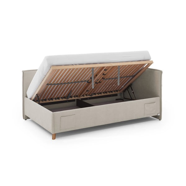 Бежово тапицирано ъглово детско легло 90x200 cm с място за съхранение с включена подматрачна рамка Fun – Meise Möbel-image-2