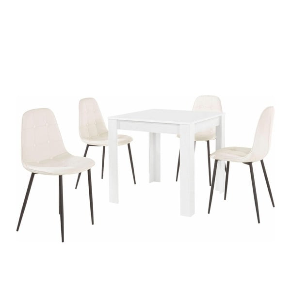 Set bílého jídelního stolu a 4 bílých jídelních židlí Støraa Lori Lamar Duro