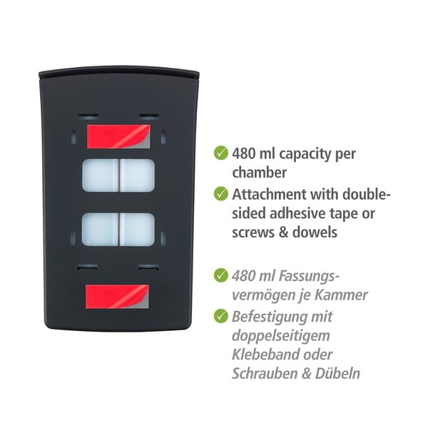 Черен пластмасов диспенсър за сапун, монтиран на стена 0,96 л Tartas - Wenko-image-4