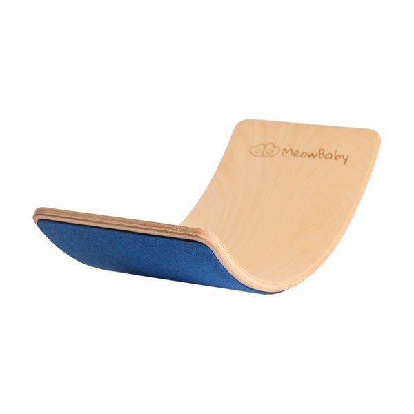Синя/естествена балансираща дъска от масивен бор 80x30x18 cm Montessori – Meowbaby