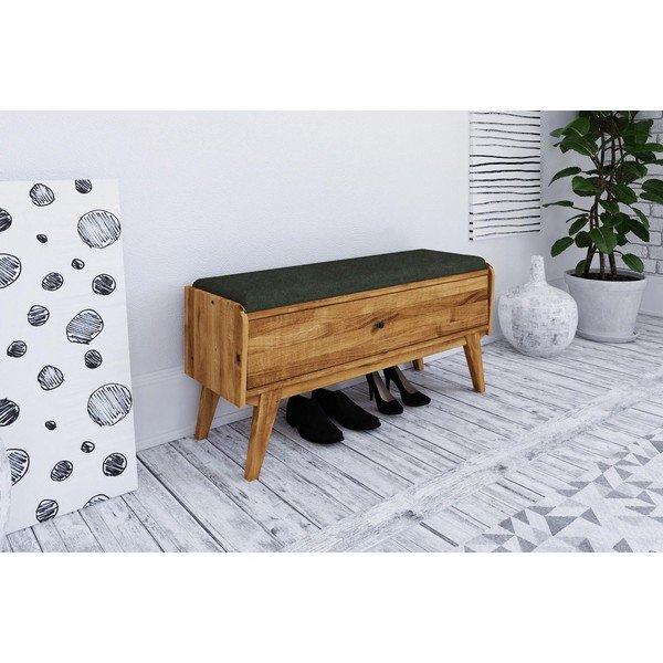 Дъбова пейка за съхранение със зелена седалка Retro - The Beds-image-1
