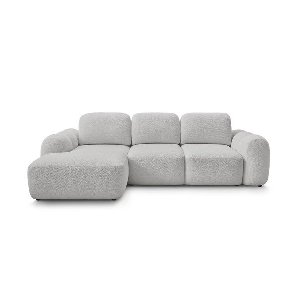 Светлосив сгъваем/с място за съхранение ъглов диван от прежда с примки от букле (ляв ъгъл) Montaigne – Bobochic Paris