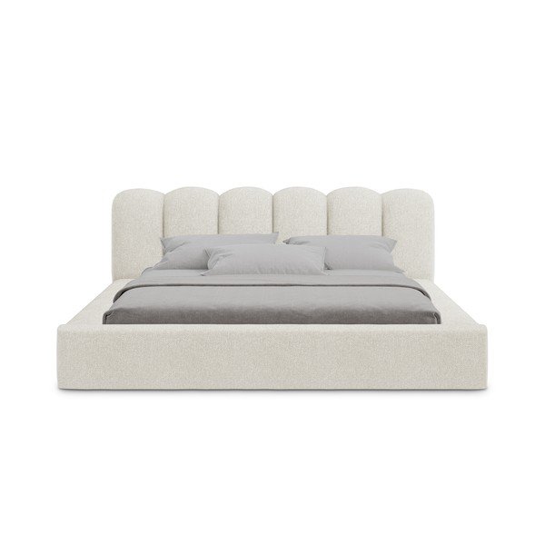 Кремаво двойно тапицирано легло с място за съхранение и включена подматрачна рамка 180x200 cm Mano – Makamii-image-3