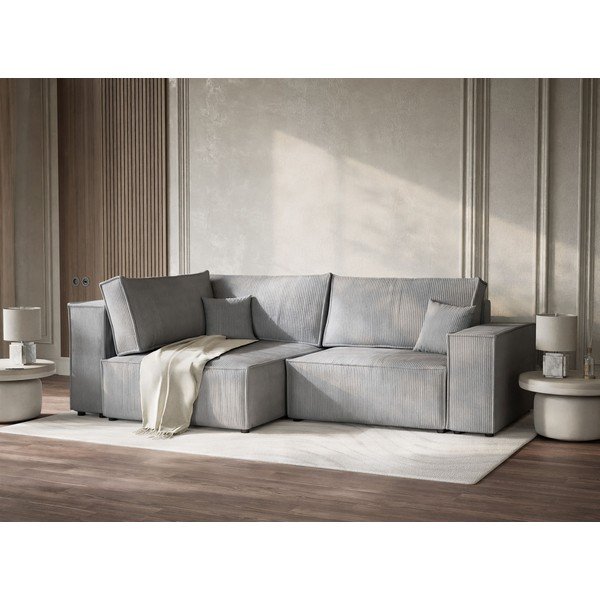 Сив сгъваем/с място за съхранение ъглов диван от рипсено кадифе (ляв ъгъл/L форма) Tonga – Maison de Rêve-image-4