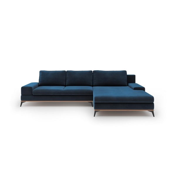 Кралско син ъглов разтегателен диван с кадифена тапицерия , десен ъгъл Astre - Windsor & Co Sofas
