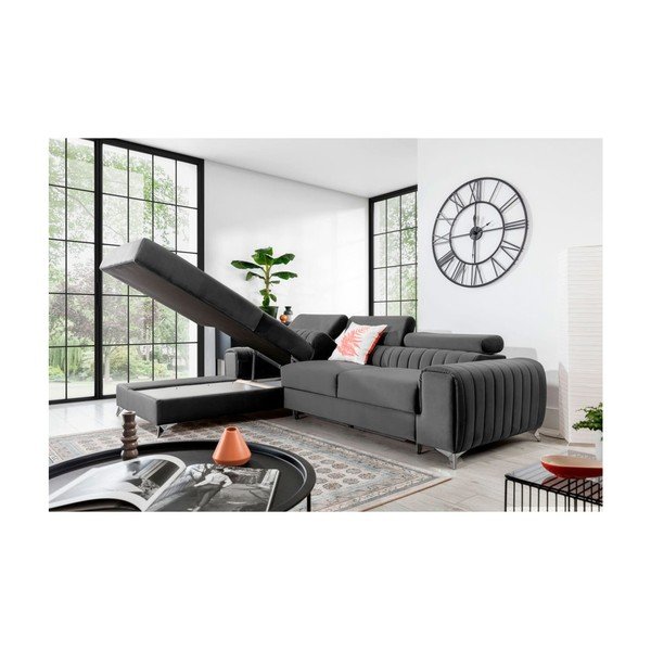 Тъмносив кадифен разтегателен ъглов диван с място за съхранение (ляв ъгъл) Grayson – ELTAP-image-3