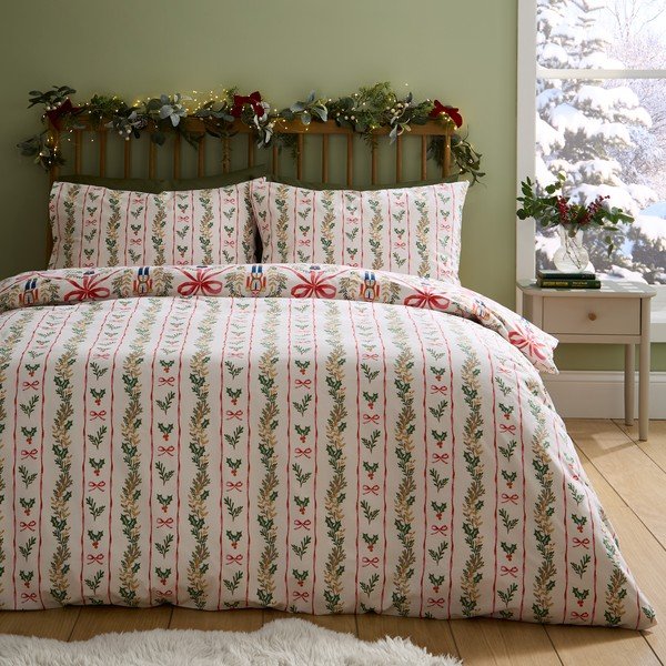 Единично  спално бельо в естествен цвят 135x200 cm Christmas Nutcracker Bows – Catherine Lansfield-image-1