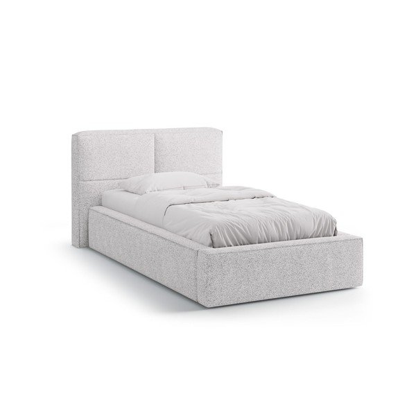 Светлосиво единично легло 90x200 cm тапицирано с място за съхранение с включена подматрачна рамка Darren – Micadoni 