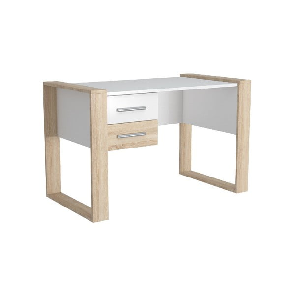 Бяла работна маса със светлокафяви детайли Farley, широчина 124 cm - Homemania