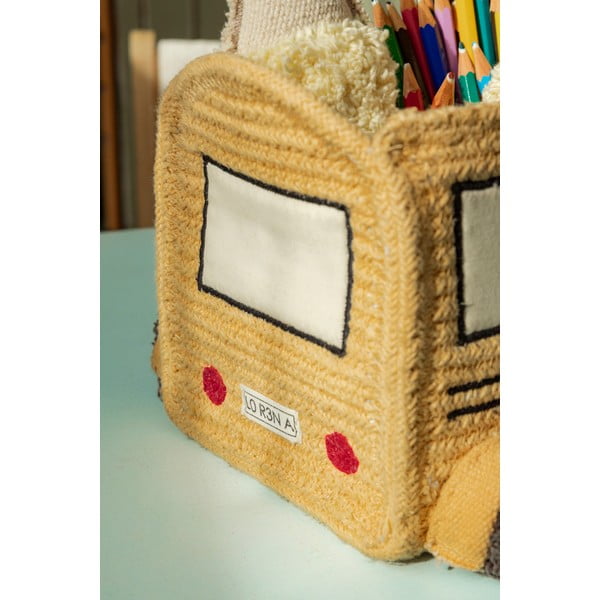 Текстилна детска кошница за играчки в цвят жълта охра 22x19x15 cm School Bus – Lorena Canals-image-4