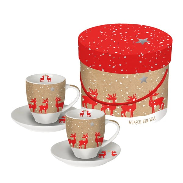 Комплект от 2 чаши за еспресо от костен порцелан с коледен мотив в подаръчна кутия Make a Wish, 100 ml - PPD