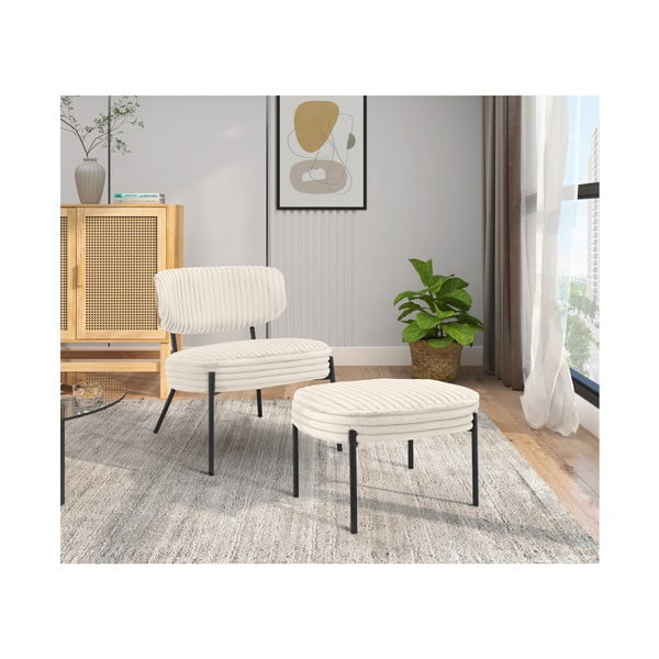 Кремав фотьойл с табуретка от рипсено кадифе Jerry – Støraa-image-2