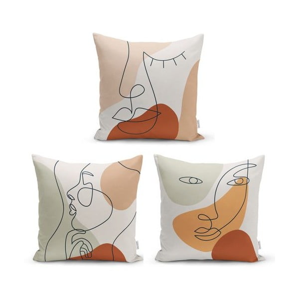 Комплект от 3 декоративни калъфки за възглавници Лице на жена, 45 x 45 cm - Minimalist Cushion Covers