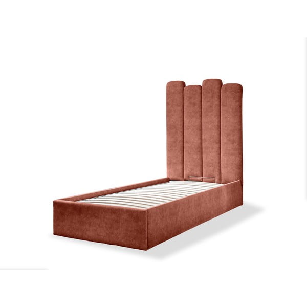 Тапицирано единично легло с място за съхранение и решетка90x200 cm в тухлен цвят Dreamy Aurora - Miuform