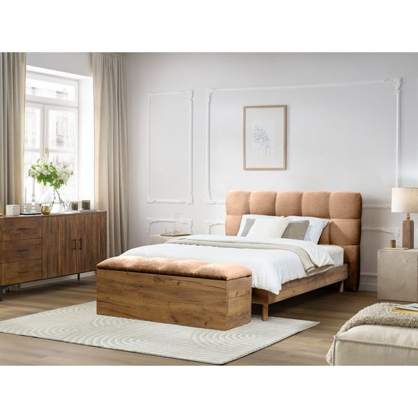 Светлорозово двойно тапицирано легло с включена подматрачна рамка 180x200 cm Kumo – Bobochic Paris-image-4