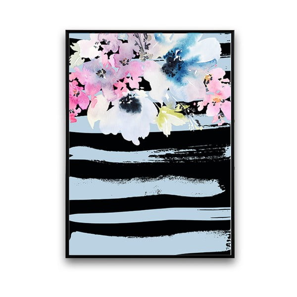 Plakát s květinami, černo-modré pozadí, 30 x 40 cm
