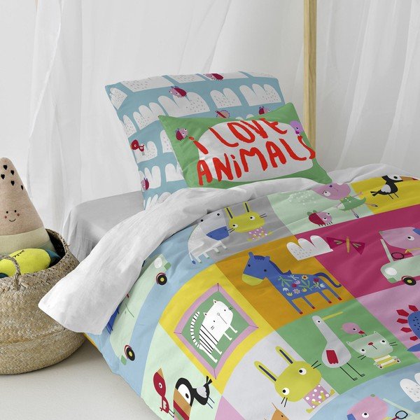 Детско памучно спално бельо Пачуърк, 140 x 200 cm Patchwork Animal - Moshi Moshi-image-1