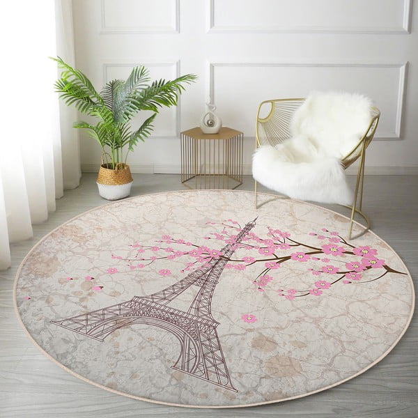 Светлорозов кръгъл килим подходящ за пране и за прахосмукачки роботи ø 120 cm Comfort – Mila Home-image-2