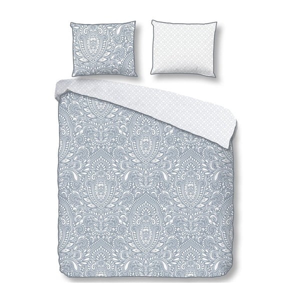 Синьо и бяло спално бельо за двойно легло от памучен сатен Орнамент, 200 x 220 cm Maud - Descanso