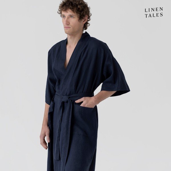 Тъмносин ленен халат размер S/M Summer - Linen Tales-image-3