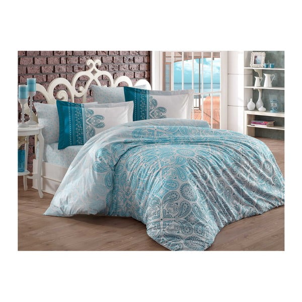 Памучно спално бельо от поплин Kento Azul за единично легло с чаршаф, 160 x 220 cm - Mijolnir