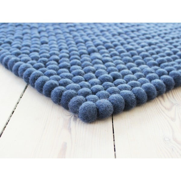 Син вълнен килим със сини топки , 100 x 150 cm Ball Rugs - Wooldot