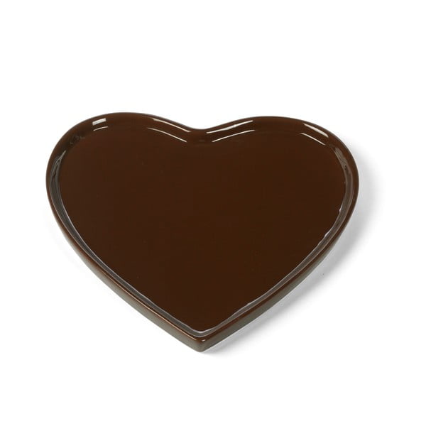 Talíř ve tvaru srdce, 21 cm, tmavě hnědý