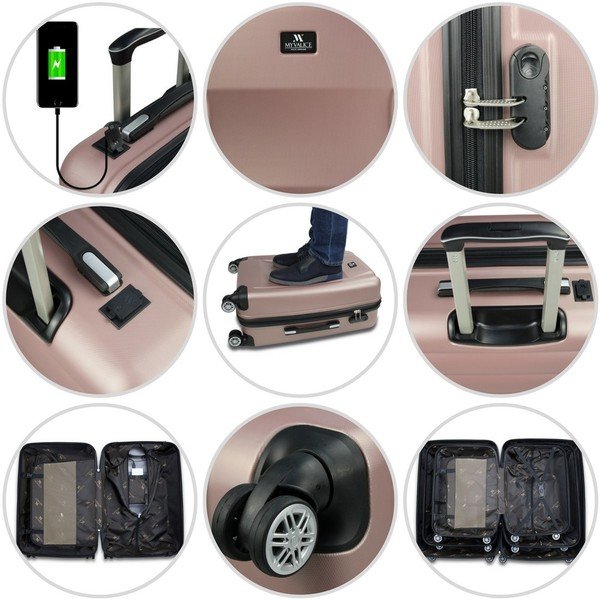 Комплект от 2 сиви пътнически куфара на колелца с USB портове My Valice LASSO Cabin & Medium - Myvalice-image-3