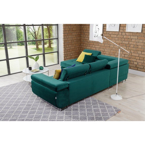 Зелен кадифен разтегателен ъглов диван с място за съхранение (ляв ъгъл L форма) Anton – ELTAP-image-4