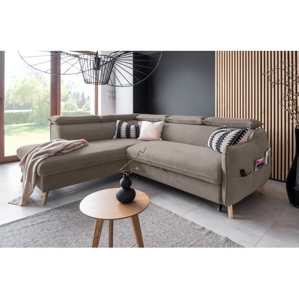 Светлокафяв кадифен ъглов разтегателен диван (ляв ъгъл) Sweet Harmony - Miuform-image-4