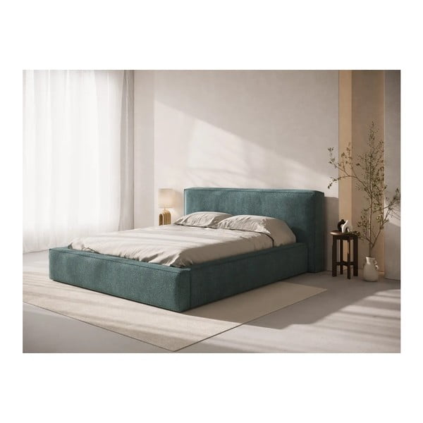 Синьо  двойно легло 160x200 cm тапицирано с място за съхранение с включена подматрачна рамка Simon Olivia – Micadoni -image-1