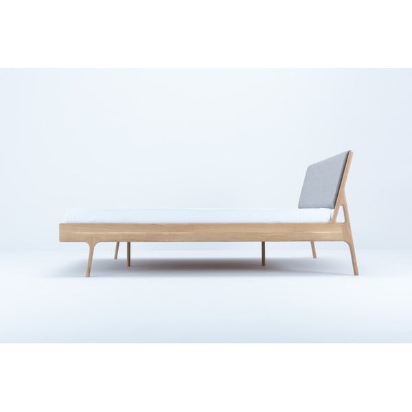 Дъбово двойно легло с тапицерия в сив/естествен цвят 140x200 cm Fawn - Gazzda-image-2