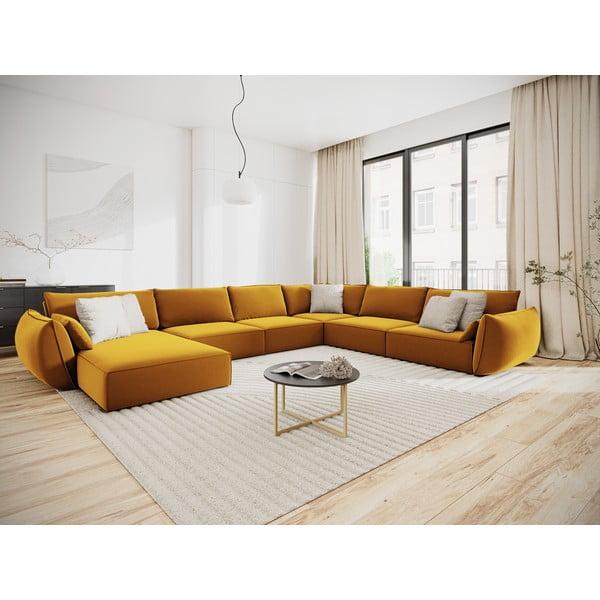 Кадифен ъглов диван в цвят горчица (десен ъгъл/U форма) Vanda – Mazzini Sofas-image-1