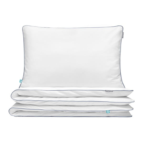 Бяло памучно спално бельо с тъмносин кант за двойно легло , 200 x 220 cm - Mumla