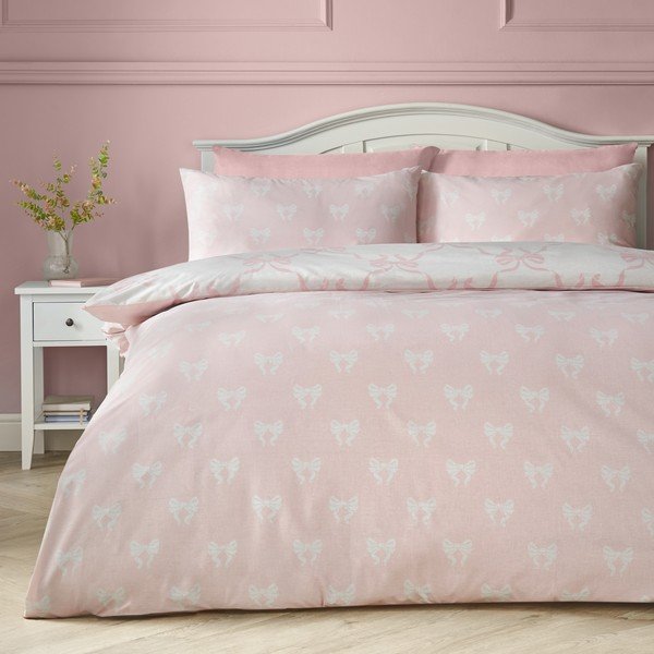 Розово единично  спално бельо 135x200 cm Pretty Bows – Catherine Lansfield-image-2